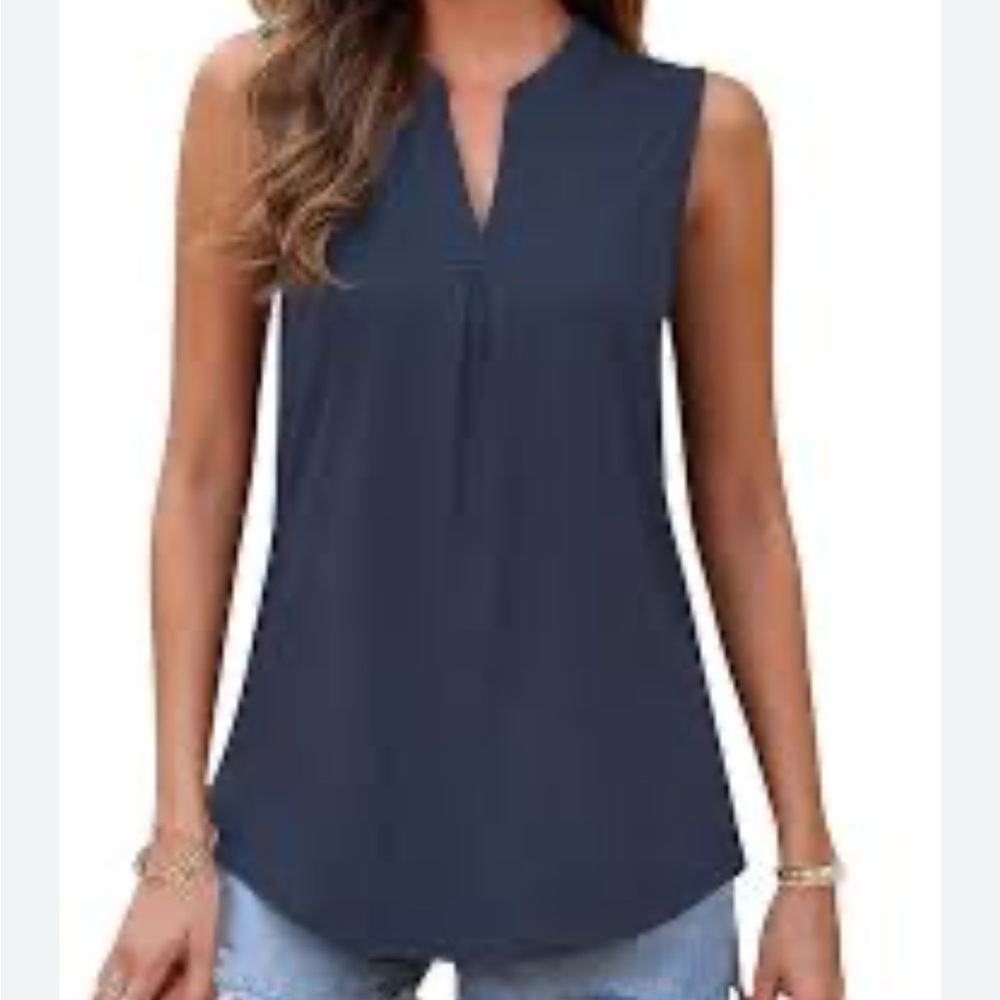 ANTHROPOLOGIE Pleione Blue Women’s Split  Hem Hi Low V Neck Sleeveless Tank EUC